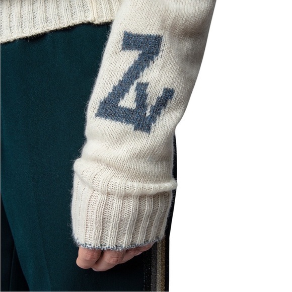 Zadig & Voltaire Rosy Cashmere Wool V-Neck Pullover Sweater Size Small NWT Sugar - Picture 4 of 8